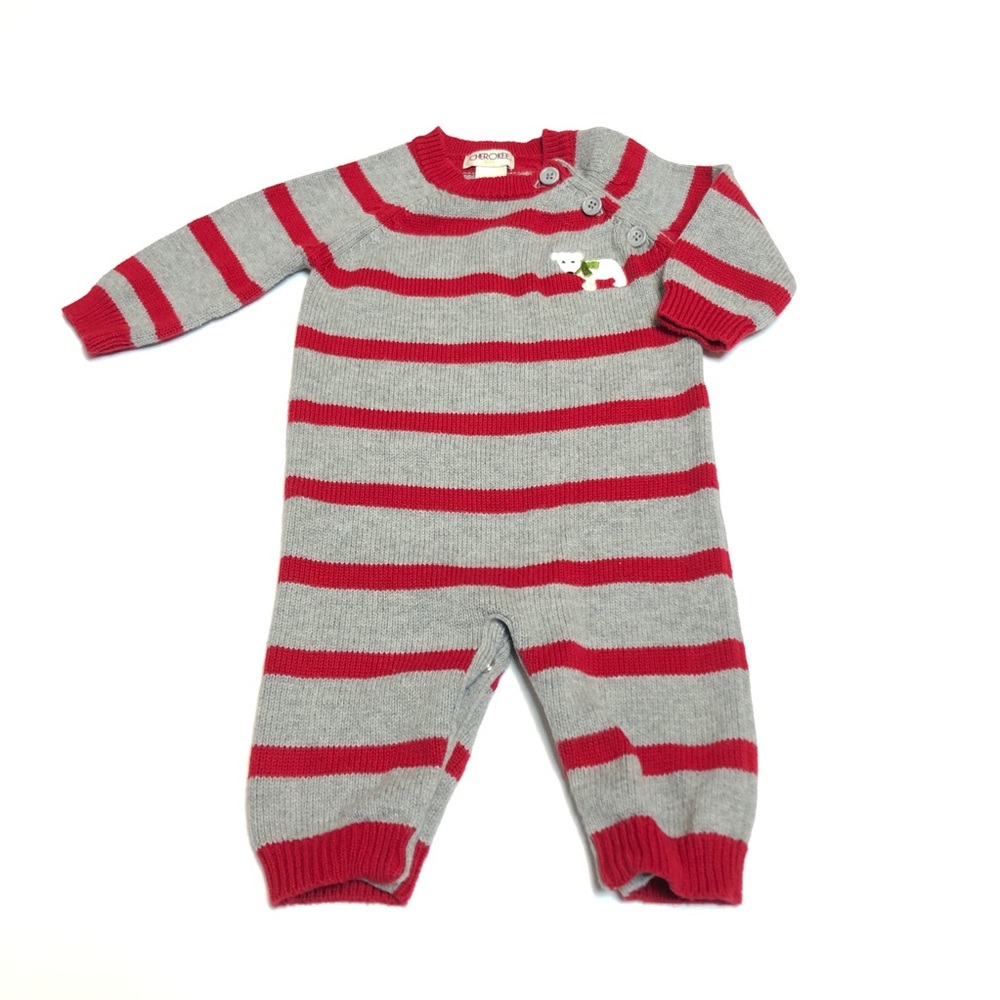 Red & Gray Striped Bodysuit Size 0-3 Month